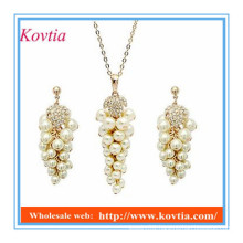 Cheap costume jewelry set dubai gold plated imitation pearl beaded drop necklace earring set